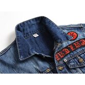 Cool Guys Blue Denim and Red Badge Coat - The Black Ravens