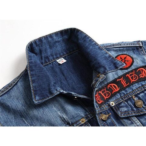 Cool Guys Blue Denim and Red Badge Coat - The Black Ravens