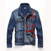 Cool Guys Blue Denim and Red Badge Coat - The Black Ravens