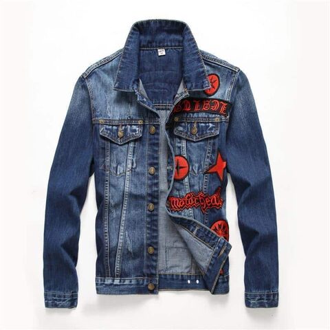 Cool Guys Blue Denim and Red Badge Coat - The Black Ravens