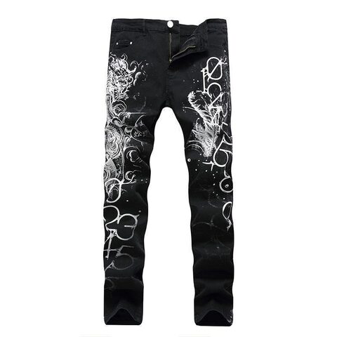 Cool Men`s Dragon Printed Jeans - The Black Ravens