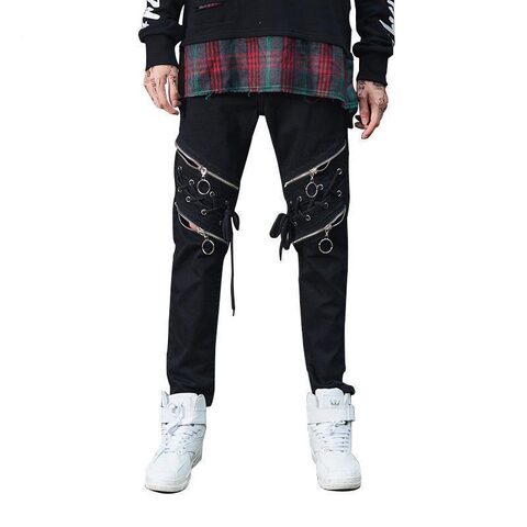 Cool Punk Lace Up Zipper Skinny Jeans - The Black Ravens