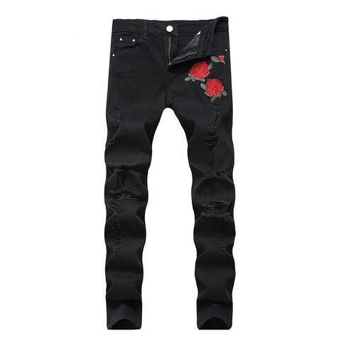 Cool Red Rose Floral Rocker Jeans - The Black Ravens