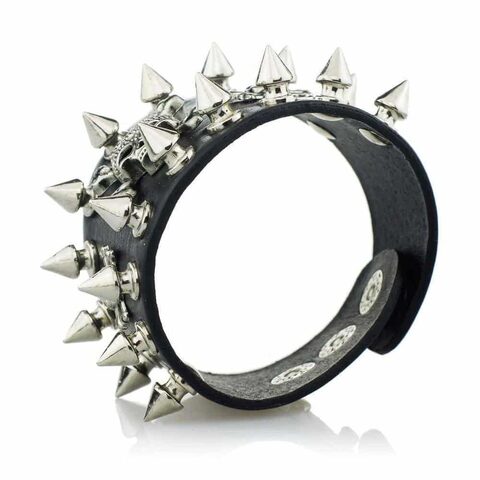 Cool Rocker Spike Rivet Wide Cuff Leather Bracelet - The Black Ravens