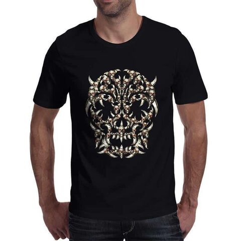 Cool Short Sleeved Horned Skull Print T Shirt - The Black Ravens