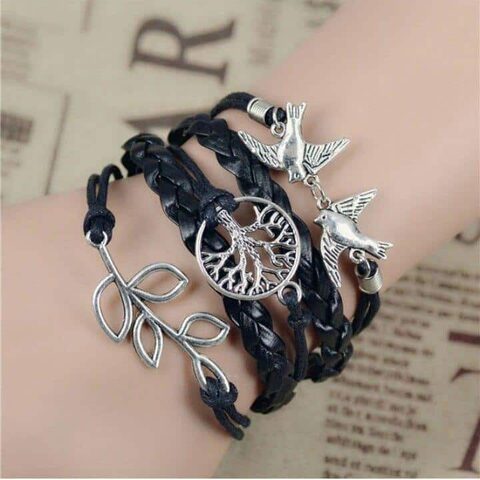 Cool Unisex Leaf Charm Handmade Bracelet - The Black Ravens