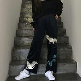 Crane Bird Print Ladies Casual Trousers - The Black Ravens