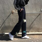 Crane Bird Print Ladies Casual Trousers - The Black Ravens