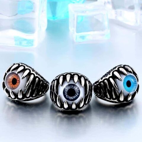 Crazy Silver Jaw and Eyes Ring For Bikers - The Black Ravens