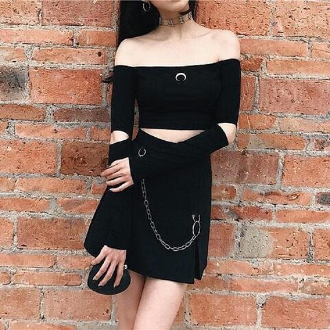 Crescent Moon Off-Shoulder Crop Top - The Black Ravens