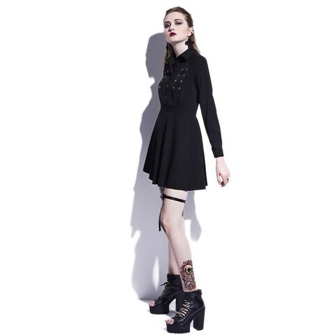 Cute Black Button Emo Mini Dress - The Black Ravens