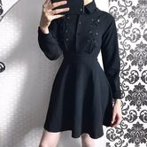 Cute Black Button Emo Mini Dress - The Black Ravens
