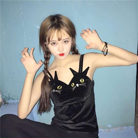 Cute Cat Pattern Punk Tank Top - The Black Ravens