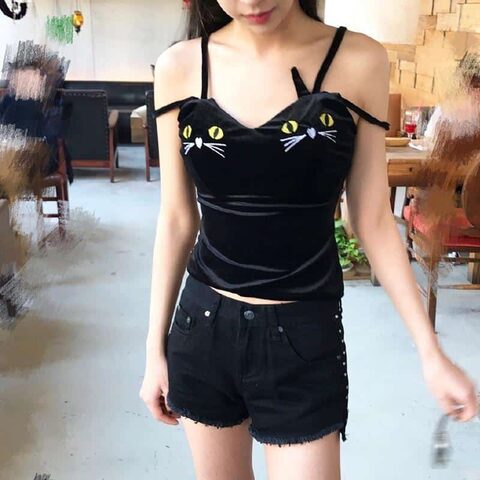 Cute Cat Pattern Punk Tank Top - The Black Ravens