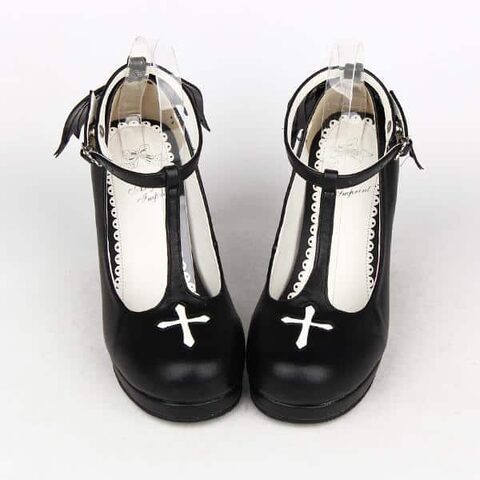 Cute Crucific Gothic High Heel Lolita Shoes - The Black Ravens