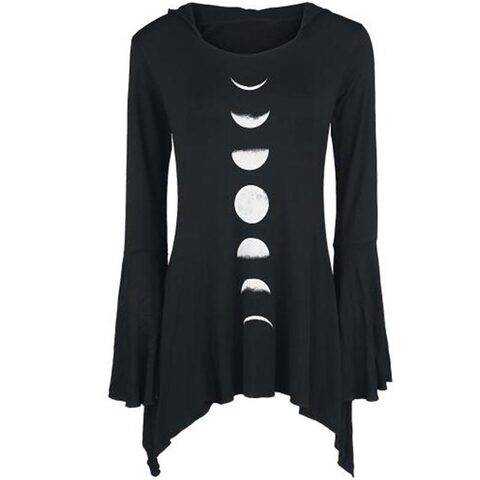 Cute Gothic Moon Phases Long Tops - The Black Ravens