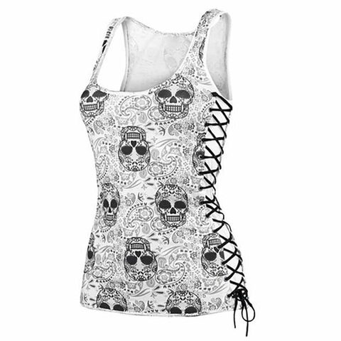 Cute Tight Open Back Rocker Skull T Shirt - The Black Ravens
