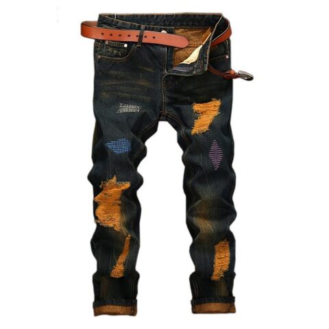 Dark Blue and Orange Retro Men's Trousers - The Black Ravens