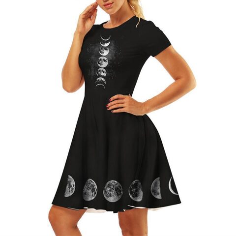 Dark Moon Phase Gothic Dress - The Black Ravens
