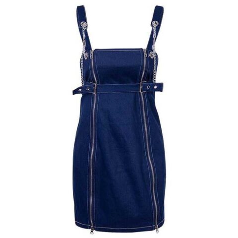 Denim Chained and Zippered Mini Dress - The Black Ravens