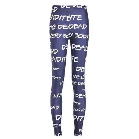 Elastic Letter Print Living Dead Leggings For Women - The Black Ravens