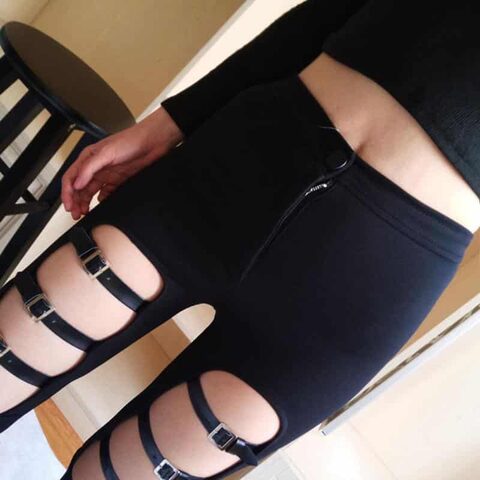 Elastic Punk Faux Leather Buckle Pants - The Black Ravens