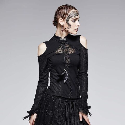 Elegant Hollow Shoulder Full Sleeve Vintage Top - The Black Ravens