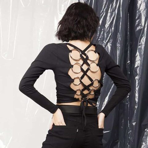 Fashionable Gothic Backless Ladies' Top - The Black Ravens