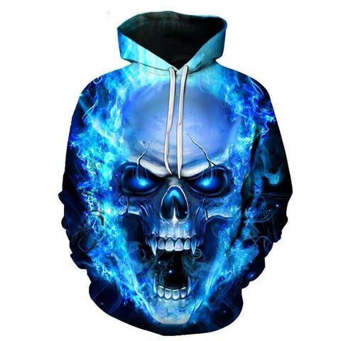 Flaming Blue Vampire Skull Hoodie - The Black Ravens