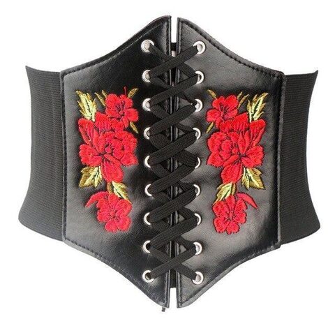 Floral Embroidered Gothic Waist Band - The Black Ravens