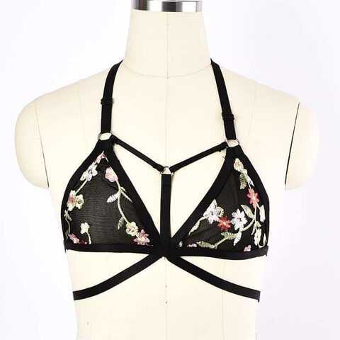 Floral Embroidered Halter Bra - The Black Ravens