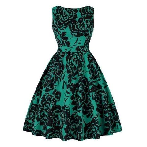 Floral Green Vintage Casual Dress - The Black Ravens