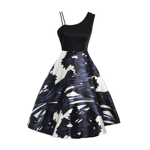 Floral Print Bare Shoulder Gothic Dress - The Black Ravens