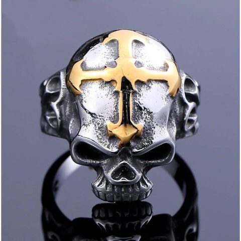 Gold and Red Cross Skeleton Hear Band For Men - The Black Ravens