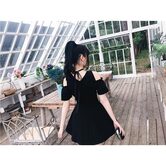 Gothic Bandage Hollow Shoulder Dress - The Black Ravens