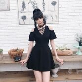 Gothic Bandage Hollow Shoulder Dress - The Black Ravens