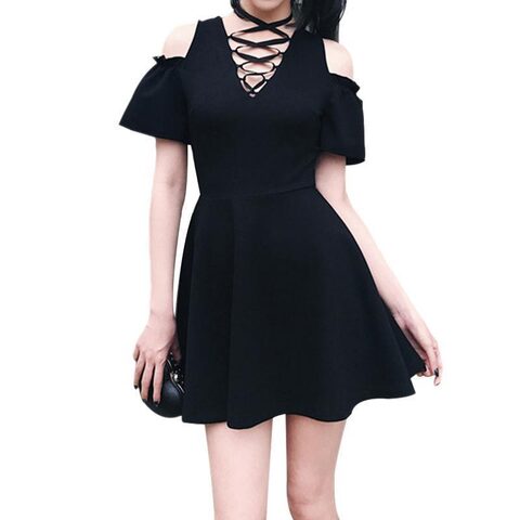 Gothic Bandage Hollow Shoulder Dress - The Black Ravens