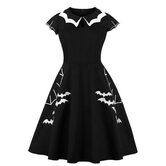 Gothic Bat Printed Black Halloween Dress - The Black Ravens