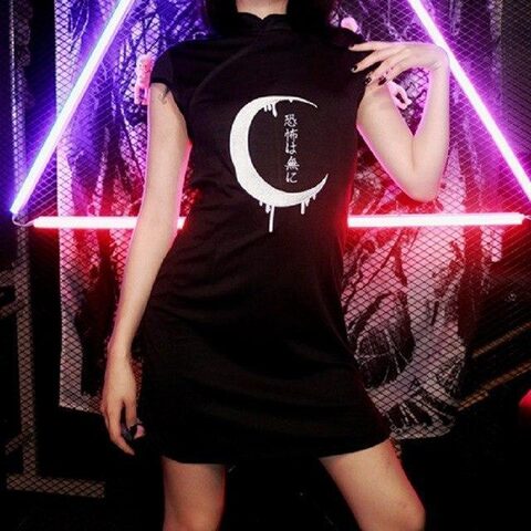 Gothic Crescent Moon Japanese Style Dress - The Black Ravens