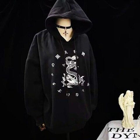 Gothic Dragon Print Lady's Casual Hoodie - The Black Ravens