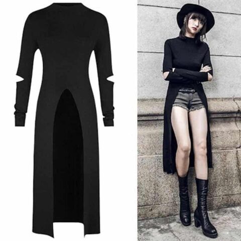 Gothic Front Slit Long Dress - The Black Ravens