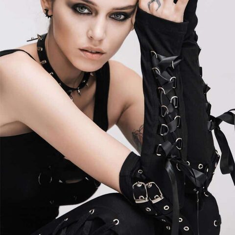 Gothic Girl's Lace Up Buckled Gloves - The Black Ravens