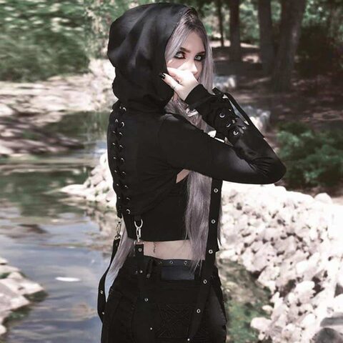Gothic Hooded Full-Sleeve Crop Top - The Black Ravens