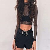 Gothic Mesh Full Sleeve Crop Top - The Black Ravens