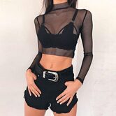 Gothic Mesh Full Sleeve Crop Top - The Black Ravens
