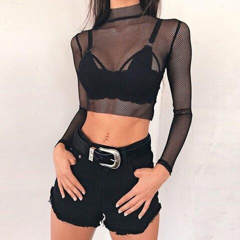 Gothic Mesh Full Sleeve Crop Top - The Black Ravens