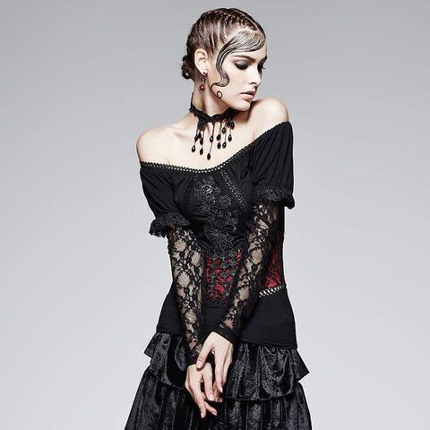 Gothic Off Shoulder Lace T-Shirts - The Black Ravens