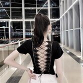 Gothic Open Back Lace Up Girl's Tee - The Black Ravens