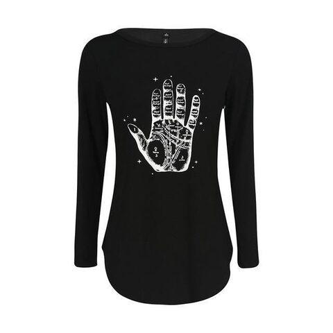 Gothic Palm Pattern Ladies Long Tee - The Black Ravens