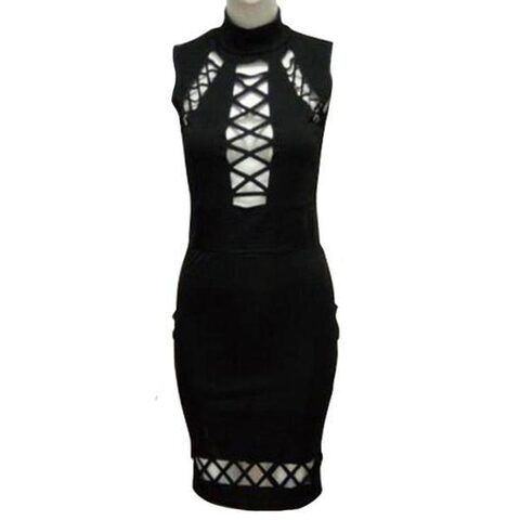 Gothic Sexy Hollow Belt Pencil Dress - The Black Ravens